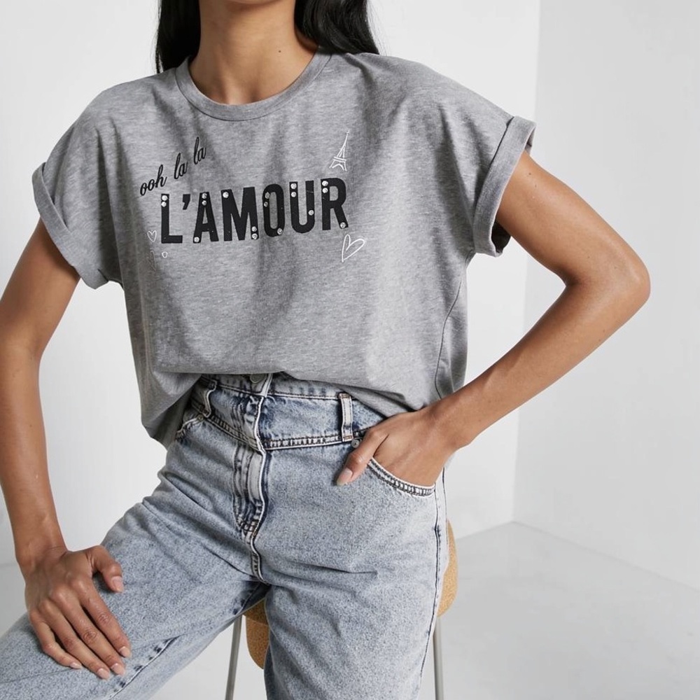 OnTwelfth "L'Amour" Grey Graphic Tee